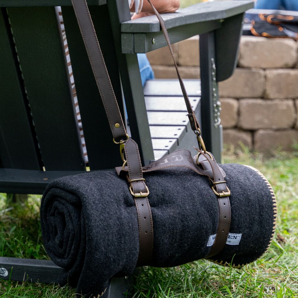 Fireside Wool Blanket with Leather Carrying Strap