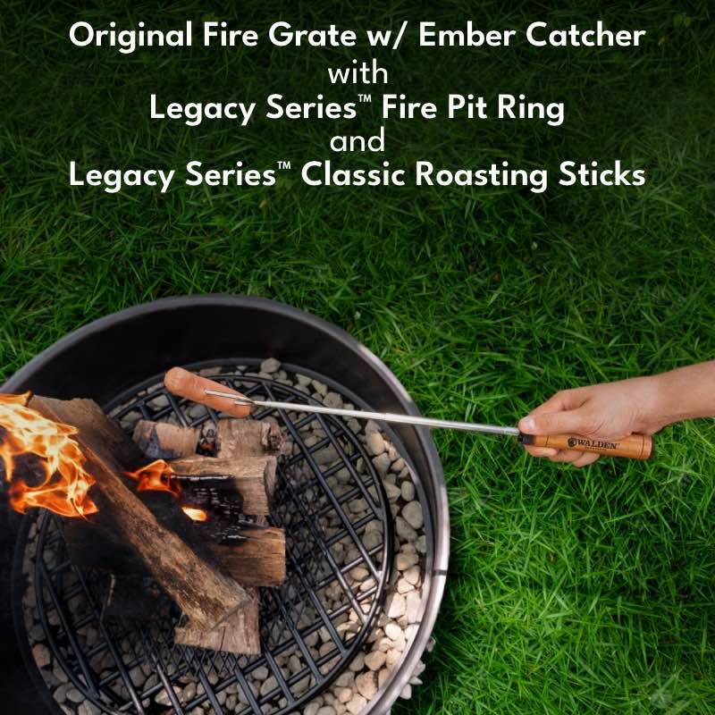 Roast a hot dog over the fire burning on the 24" round original fire pit grate with ember catcher.