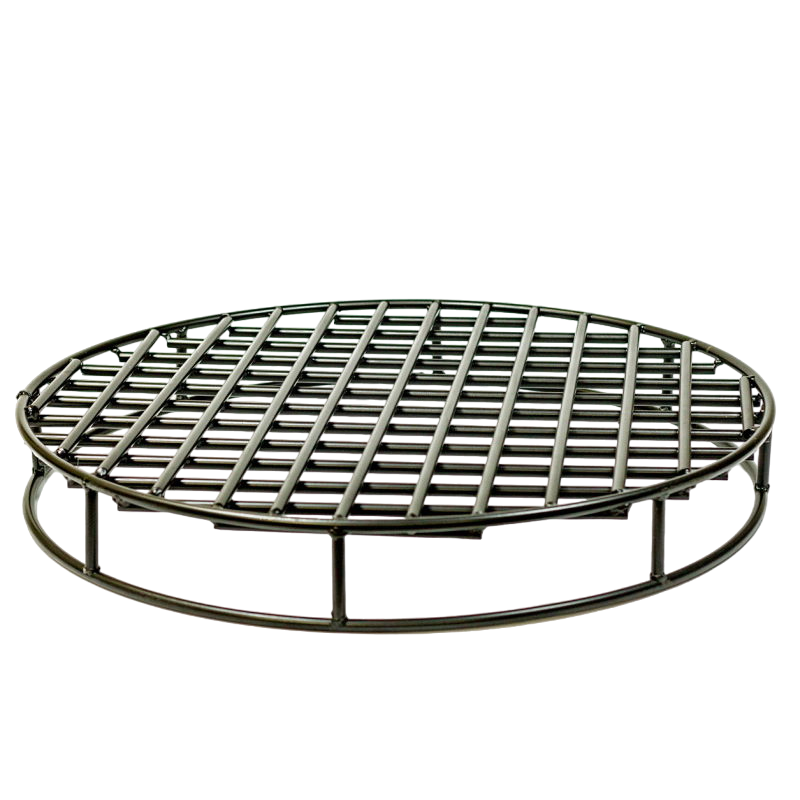 Flat circular Steel Fire Pit Grate perpendicular round rods and 4 inch lift.
