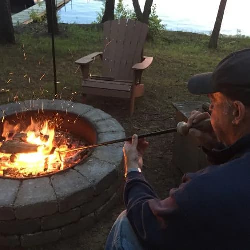 A quiet evening fire with a Stoker Poker resting against the pit