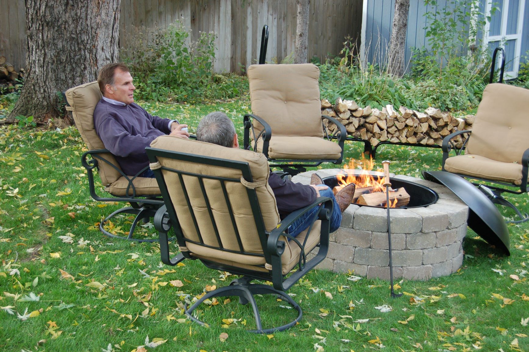 Sitting around an outdoor fire pit