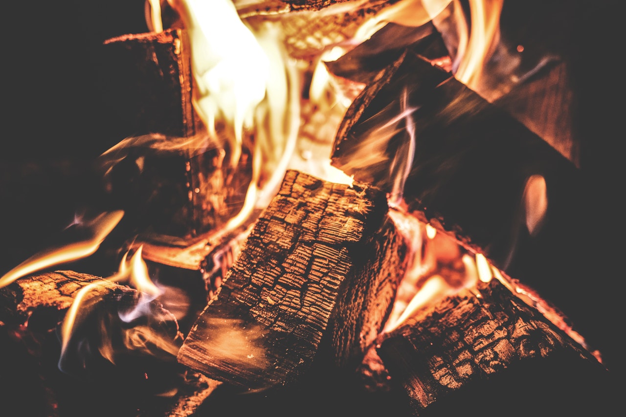 Hot firewood and flames