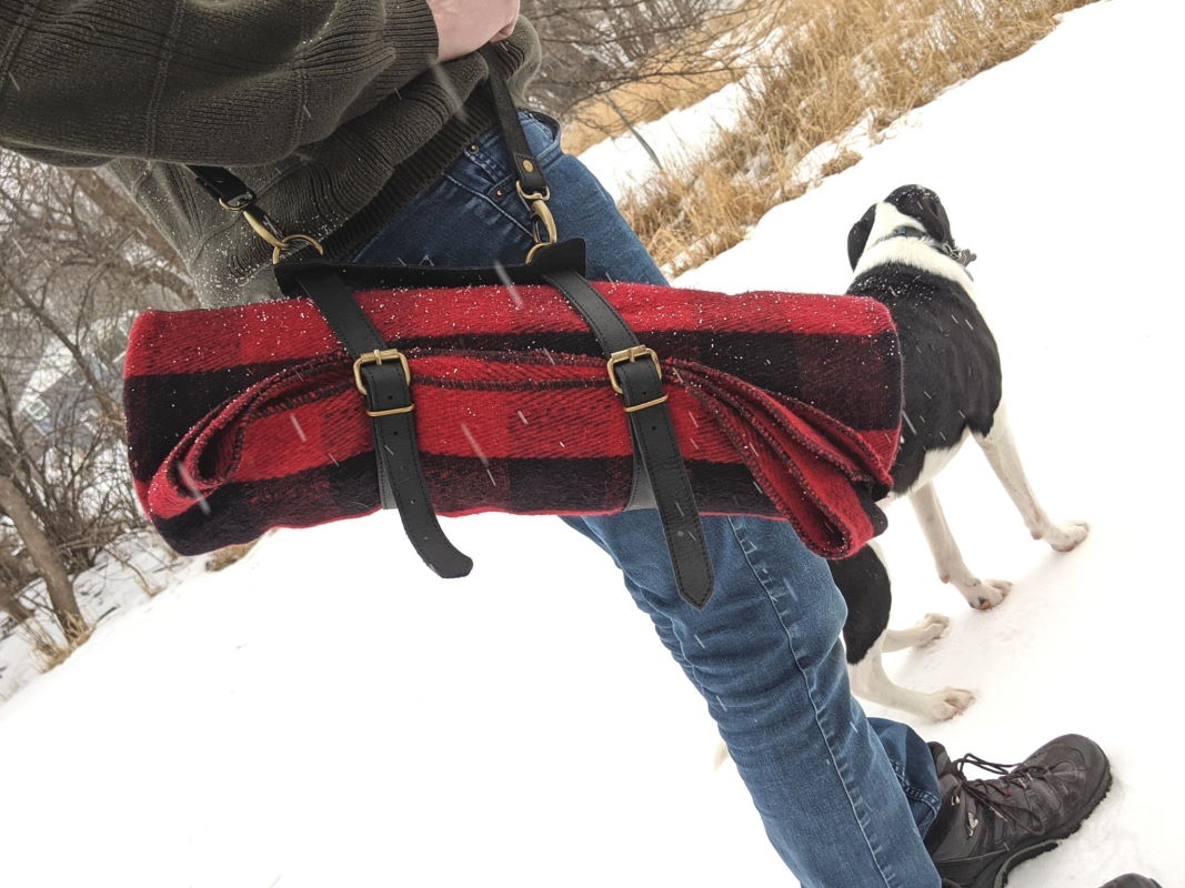 Fireside Wool Blanket with Leather Carrying Strap